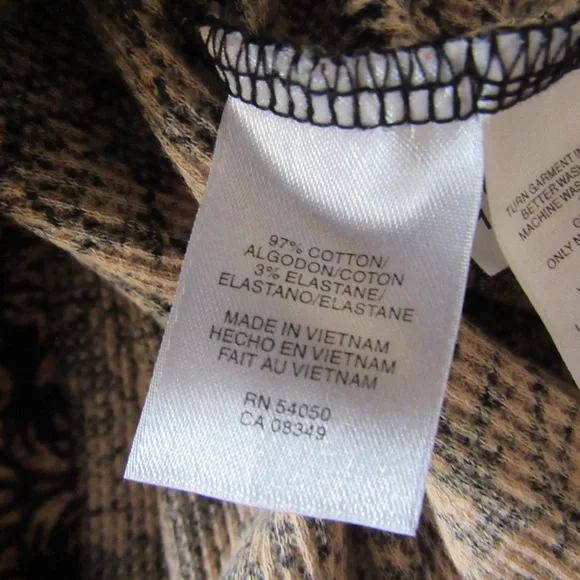 Jones New York Sport Black Brown Ribbed Henley Top Large Floral Y2K Victorian - Picture 7 of 8